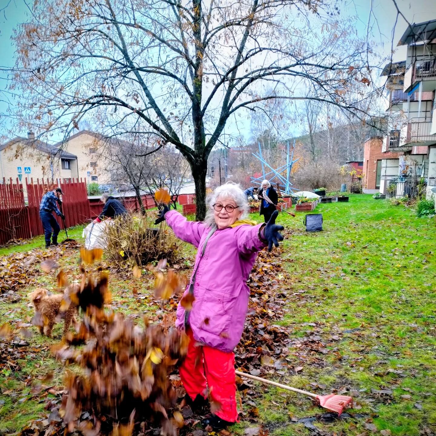 Kvinna kastar löv